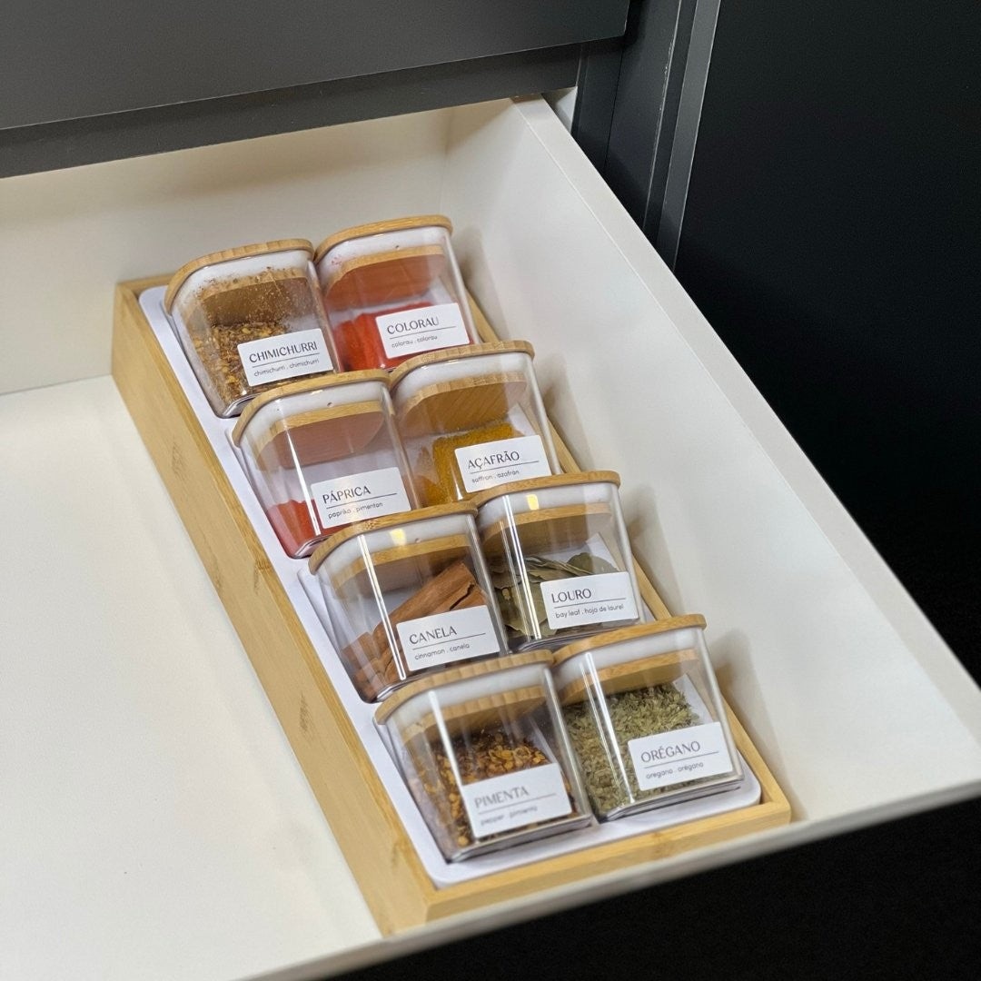 Organizador para Temperos Keep de Bambu 10 Peças